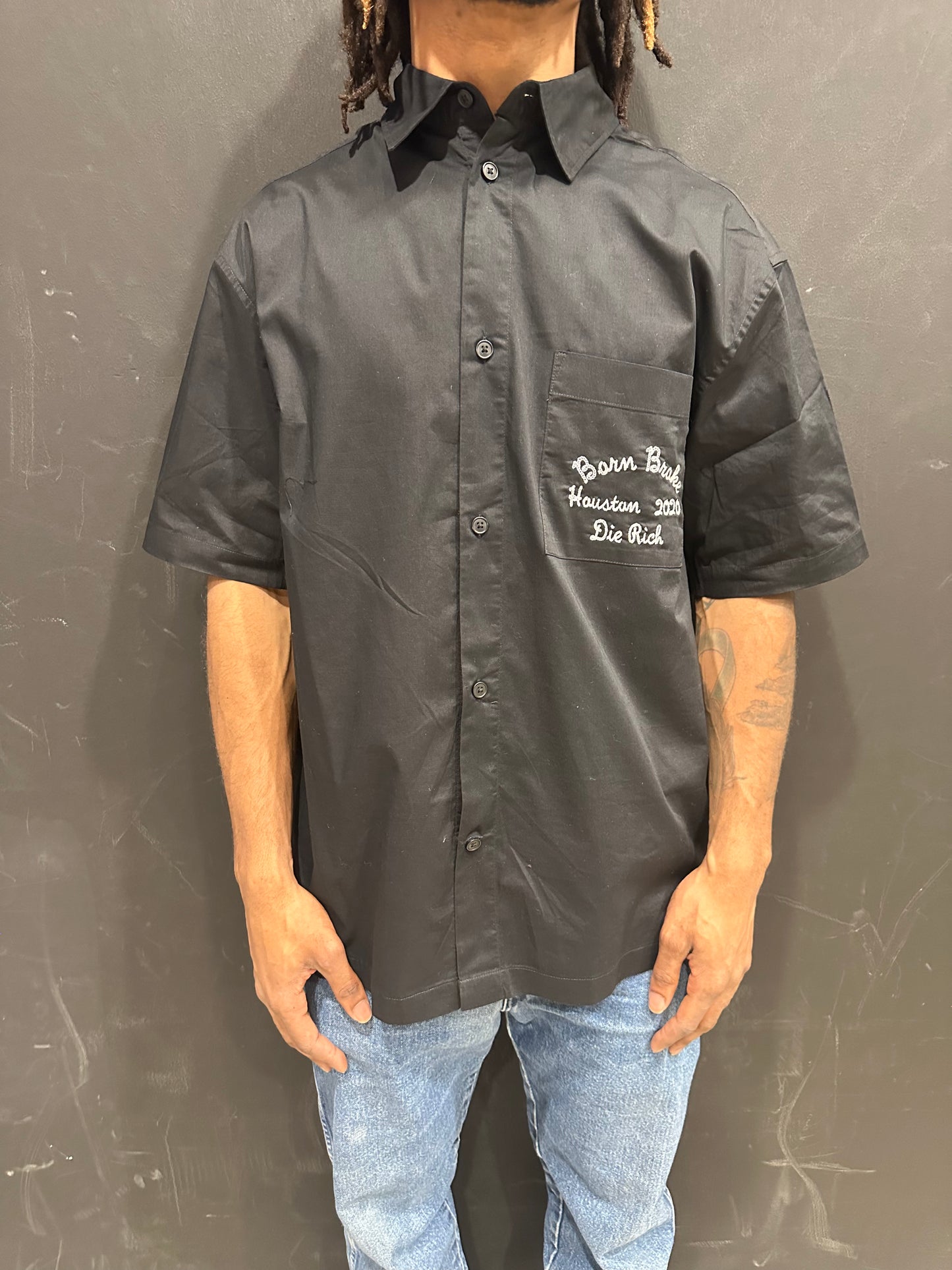 Born Broke Die Rich Black  “Rodeo” Button Up