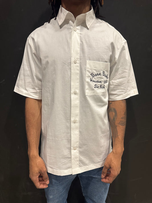 Born Broke Die Rich White  “Rodeo” Button Up