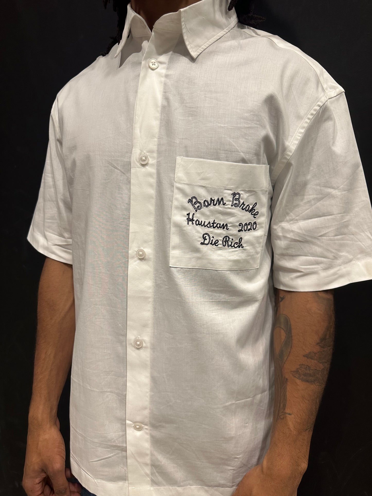 Born Broke Die Rich White  “Rodeo” Button Up