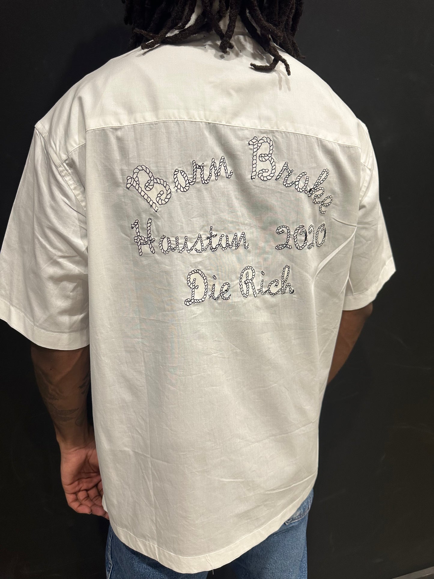 Born Broke Die Rich White  “Rodeo” Button Up