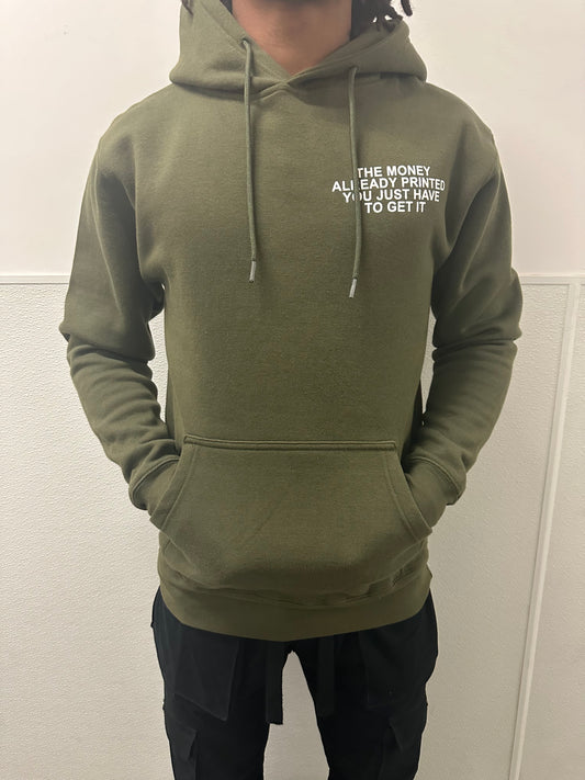 Olive Green Print Money Hoodie